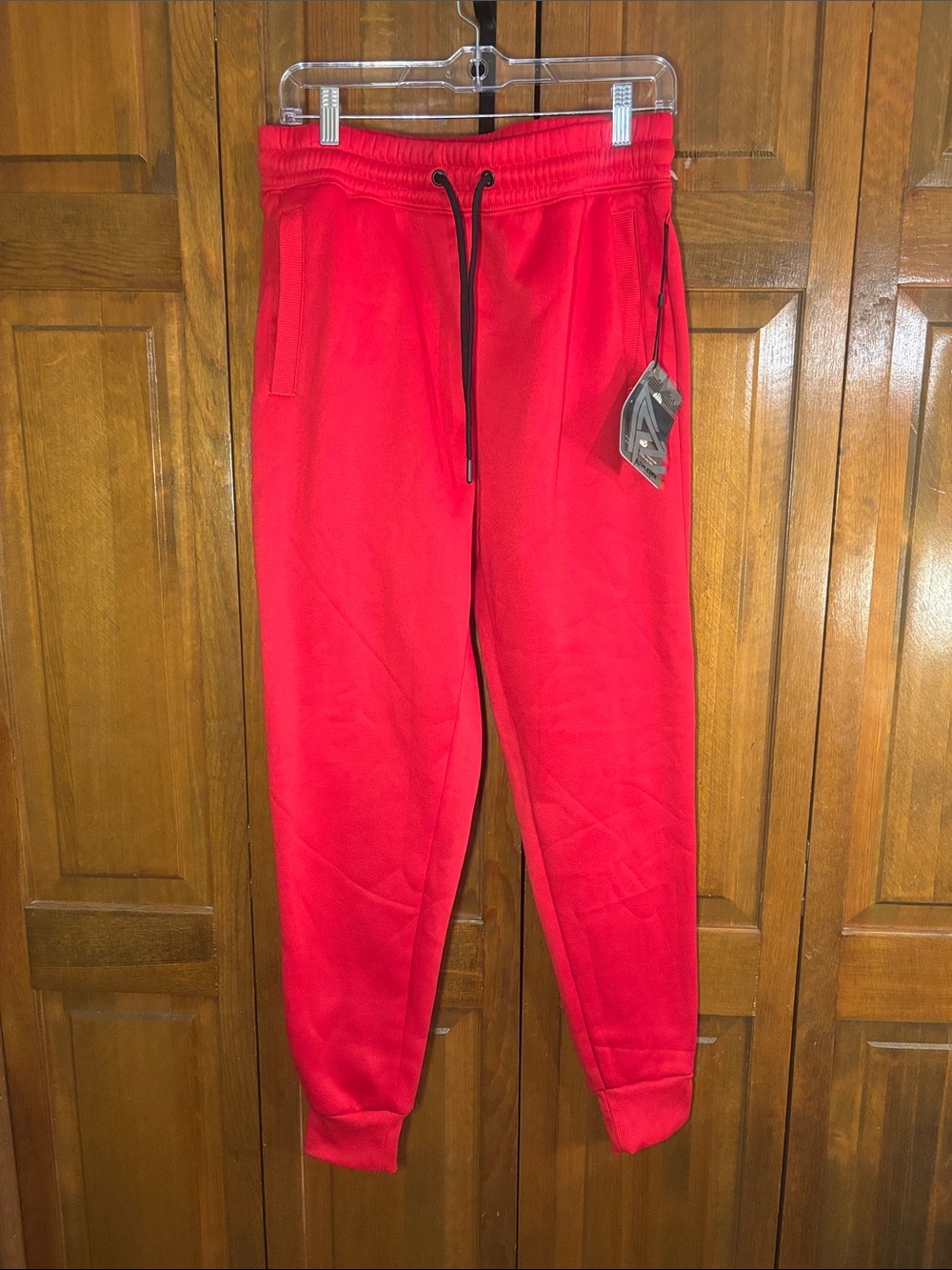 Men's Red Athletic Jogger Sweatpants with Black Drawcord
